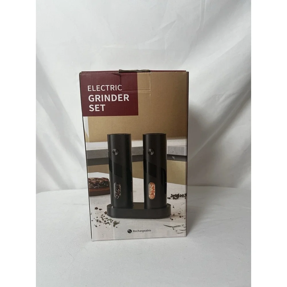 Electric Salt Pepper Grinder Set Rechargeable Black‎ Automatic Mill 2 Pack